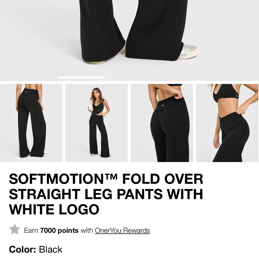 Oner Active Black Fold-Over Straight Leg Pants with White Logo